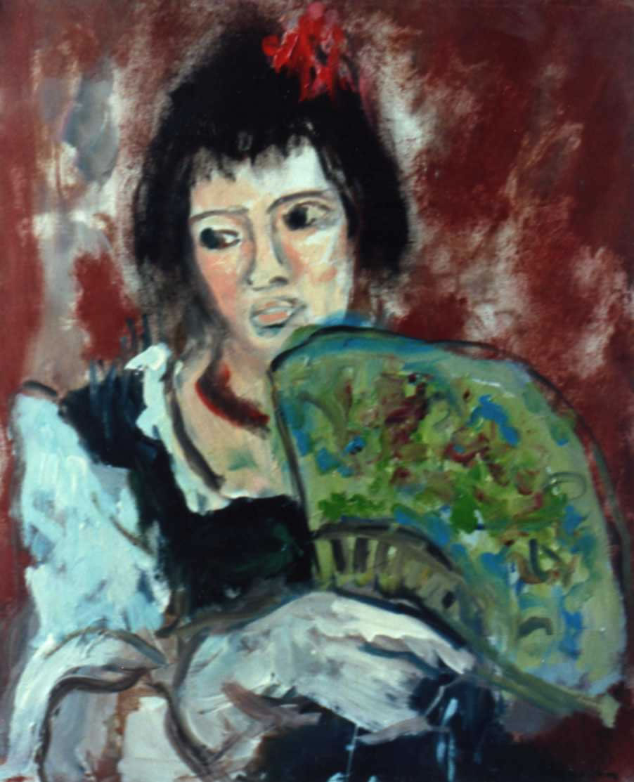 Figura con ventaglio, 1978-’80, olio su tela, cm 60x50, Napoli, collezione privata